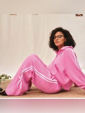 Viral Champion Pink In The Stands Track Pants with White Side Stripes and Bows